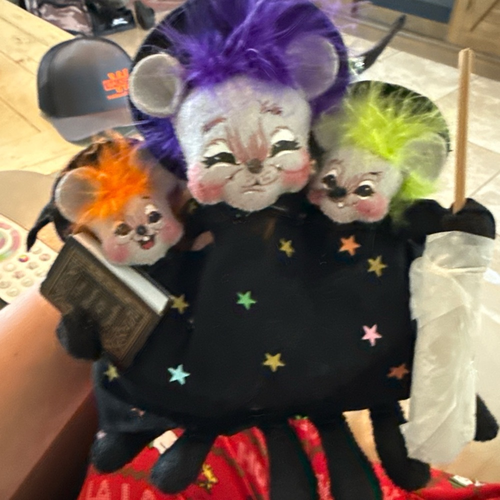 Annalie triple trouble, witch’s with spell book and broom and tags
